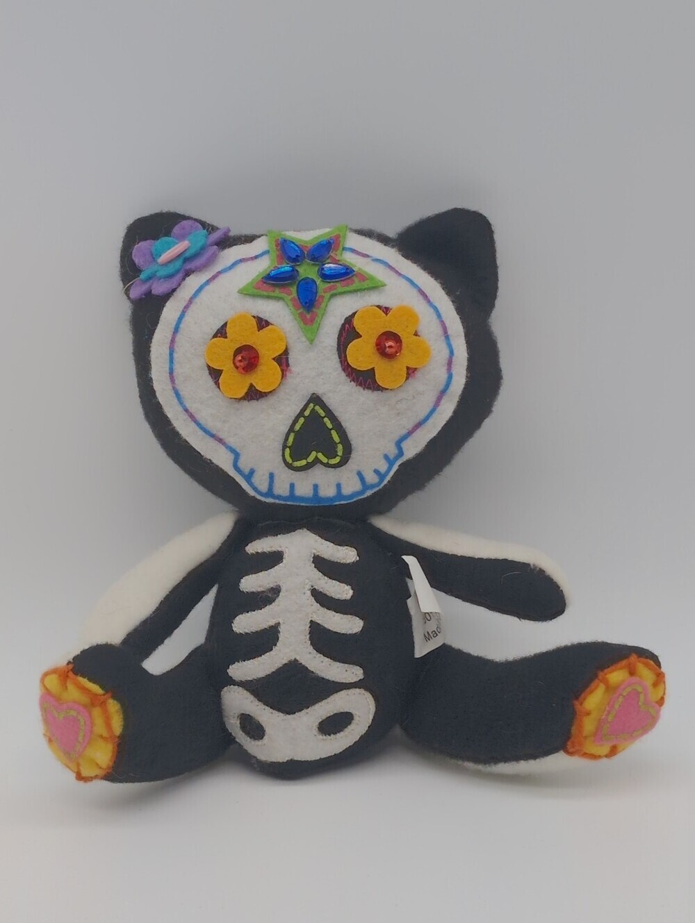 Black & White Sugar Skull Skeleton Cat Day Of The Dead Plush